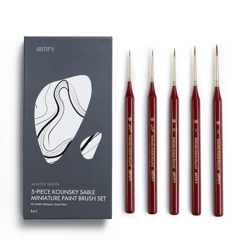 Artify Detail Paint Brushes 100% Kolinsky Sable Micro Paint Brushes - Master Series Ultra Fine Tips Paint Brush Set High Precision for Models/Crafts Detailing for Watercolor Gouache & Ink
