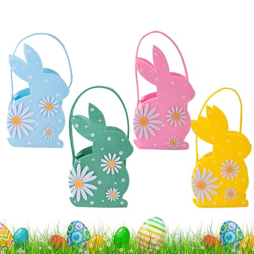 Cesta de conejo de Pascua, 4 cestas de huevos de conejo, para niños y niñas, cestas de fieltro, espacio de al aire libre para cenar