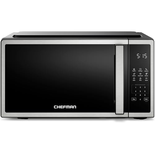 Chefman Compact Countertop Microwave Oven 0.7 Cu. Ft., 700W with 10 Power Levels, 3 Cooking Presets with One-Touch Express Cook, 2 Defrost Settings, Child Safety Lock, & Mute Button – Stainless Steel