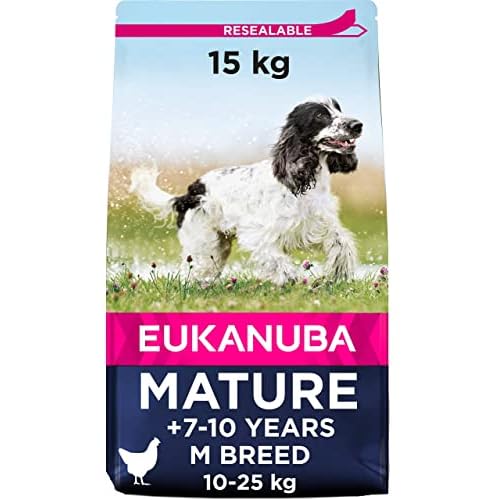 Eukanuba Hundefutter mit frischem Huhn für mittelgroße Rassen, Premium Trockenfutter für reife Hunde, 15 kg