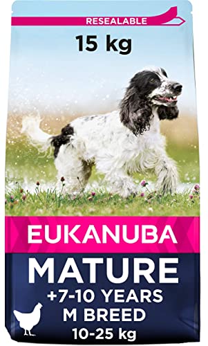 Eukanuba Hundefutter mit frischem Huhn für mittelgroße Rassen, Premium Trockenfutter für reife Hunde, 15 kg