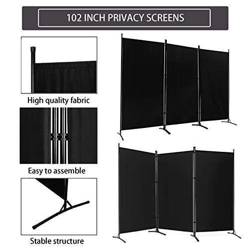 Actrey Outdoor/Indoor Room Divider (3-Panel), Folding Partition Privacy Screen For Office, School,Studio, Conference,Classroom, Dorm Room, Kids Room-102 W X 16" D X 72" H (Black) #TOP4