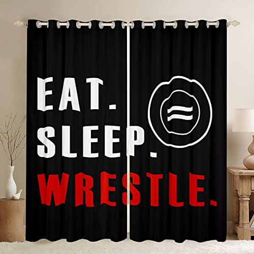 Wrestle Darkening Drapes Sports Theme Curtains for Bedroom Living Room for Kids Boys Girls Teens Wrestling Decor Blackout Curtains(30%-50%) Super Soft Window Treatments (2 Panels, 52 x 90 Inch)