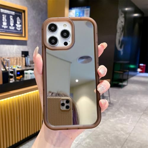Coque miroir maquillage pour iPhone 15 Pro antichoc marron