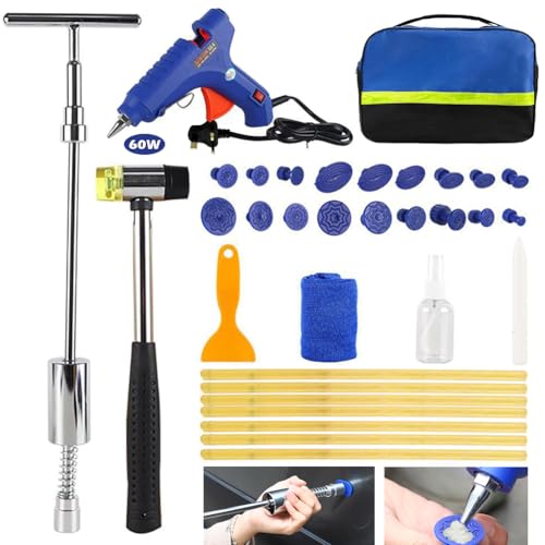 MILIWAN Car Dent Puller, Dent Removal Kit, Paintless Car Dent Repair Kit with T-bar Dent Puller, Rubber Hammer, Auto Body Dent Remover Kit for Car/Moto/Hail Damage/Metal Surface Dents Repair