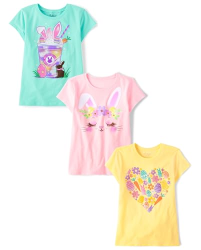 Image of The Children's Place Girls' All Holidays,Birthdays Short Sleeve Graphic T-Shirts,3 Pack