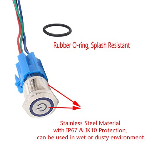 Esupport Stainless Steel 19Mm 12V 5A Power Symbol Angel Eye Halo Car White Led Light Metal Push Button Toggle Switch Socket Plug Wire Waterproof #TOP3