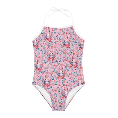 Image of Cute Backless One Piece Swimsuits for Girls Adjustable Halter Strap Bathing Suit Beach Swimwear for Girls