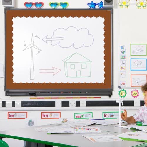 Image of Whaline 65.6 Ft Brown Bulletin Board Borders 4 Rolls Brown Series Die-Cut Board Trim for Back to School Classroom Office Chalkboard
