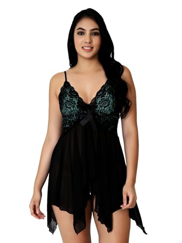 Image of Babydoll Lace Nighty for Women | Sensual Elegance with Adjustable Straps and V-Neck Design.