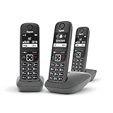 Gigaset A695 Trio – Schnurloses Festnetztelefon, 3 Mobilteile mit großem Display mit Hintergrundbeleuchtung für eine sehr lesbare Anzeige, Anrufsperre – Grau