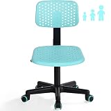 Desk Chair Armless Cute Office Chair, Low Back Rolling Home Office Task Chair Adjustable Swivel Study Chair for Girls Teens Adults Children Kids, Turquoise