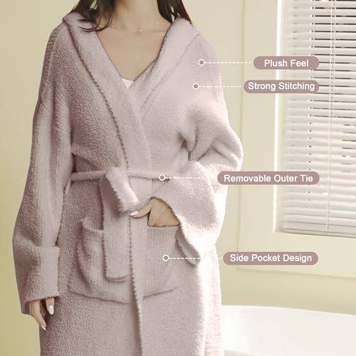 Image of Plush Bath Robe for Women Soft Loungewear Indoor Outfit