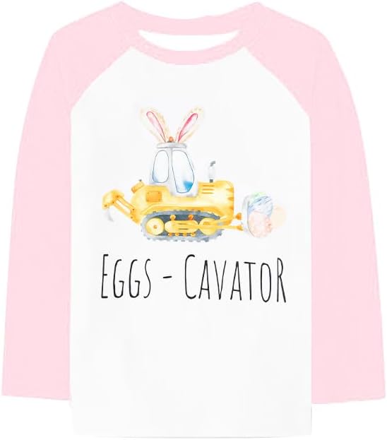 Happy Shirts Toddler Eggs Cavator Shirt Cute Bunny Tees Baby Girls Boys Peep Long Sleeve Tops 5-6 Years Pink
