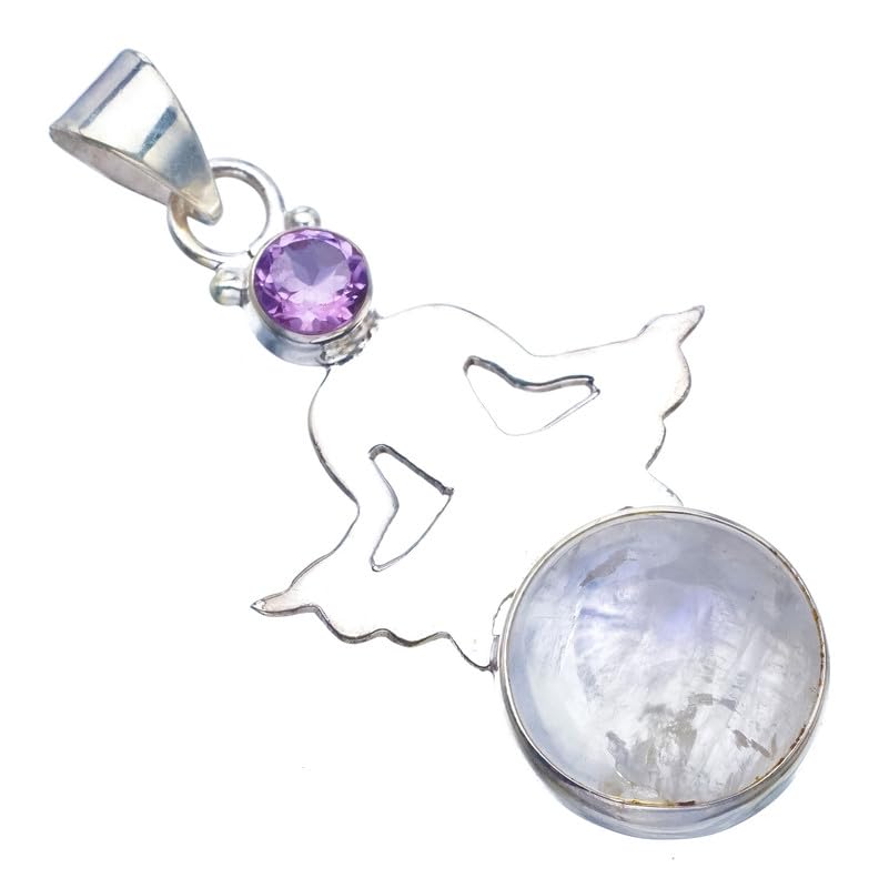 Pendentif Pierre de Lune Améthyste Argent 925 F6581 contre les Bijoux Ternis et Allergies