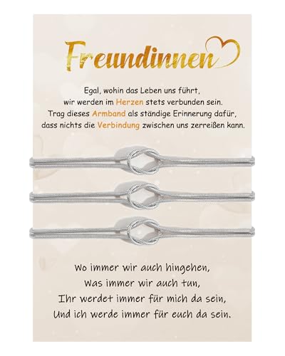 CheersLife Freundschaftsarmband für 3,Silber Unbegrenzte Knoten Armband Freundschaft,Freundschaftsarmbänder,Beste Freunde Geschenke,Armband Damen Mädchen - Weihnachten Geburtstagsgeschenk