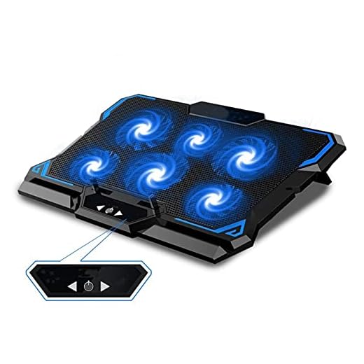 17Inch Gaming Laptop Cooler Six Fan LED-skärm två USB Port 260 0RPM Laptop Cooling Pad Notebook står för laptop (Color : Blue (With Screen))