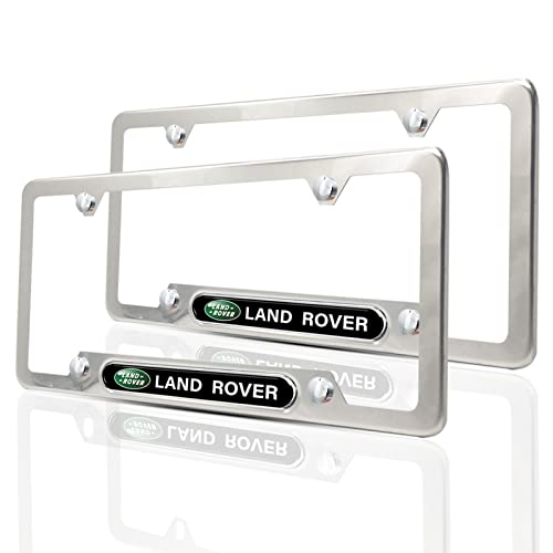 range rover license plate cover - UVR 2Pcs for Land Rover Heavr Luxury License Plate Covers,Bright Silver Stainless Steel License Plate Frame Matching with Screw Set Fit for Range Rover,Discovery,Defender,Etc.(4 Hole)