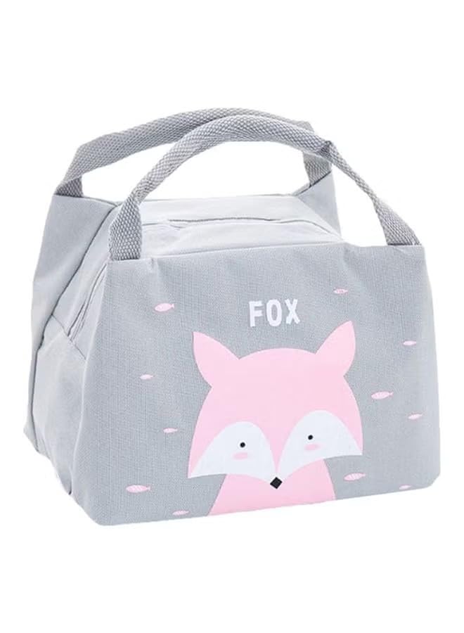 GOOLSKY Material Durable Fox Printed Thermal Lunch Bag With Lightweight and Portable Size Grey/Pink 21x17x15cm
