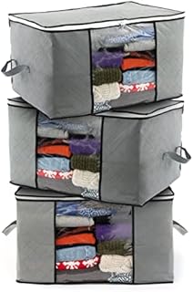 Large Clothes Storage Bags  Sturdy Fabric Closet Organiser  Foldable Storage Solution for Closet or Underbed  Storage Bin with Reinforced Handles- 3pcs 90L Capacity  by Stackzy