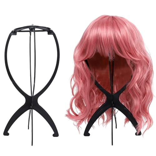 Seewaazee 2 Pack Wig Stand Wig Head Stand Portable Wig Holder for Multiple Wigs Wig Stands Tripod for Styling Wig Storage Black two Packs