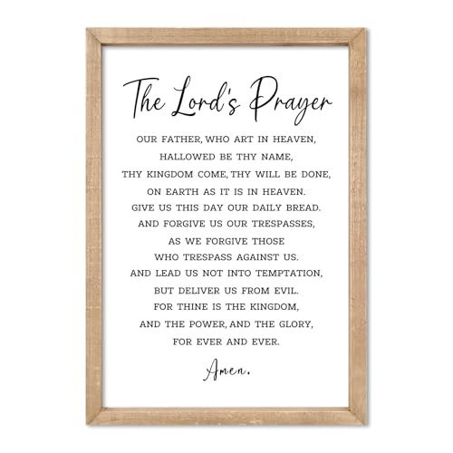 comurdyo Christian Wall Art The Lords Prayer Rustic Bible Verse Wall Decor 1611 Our Father Prayer Inspirational Positive Religious Saying Sign God Jesus Scripture Print Hanging (Wood)