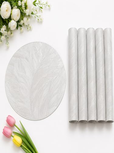 Image of Dakshya Industries Round PVC Waterproof Table Placemat Set of 6 Dining Table Mats Heat Resistant, Silver