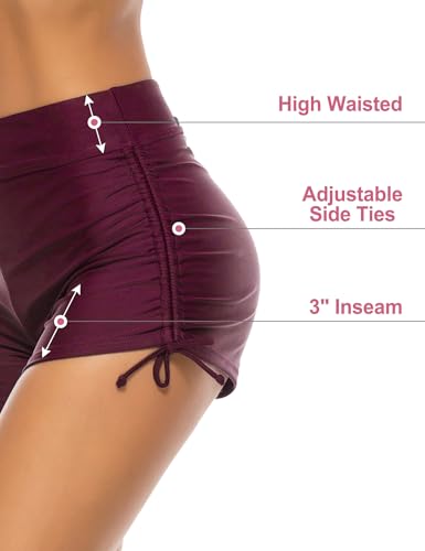 Lecieldusoir Women's Plus Size Bathing Suit Shorts High Waisted Swim Bottoms Swimsuit Swimwear Board Shorts Purple Red