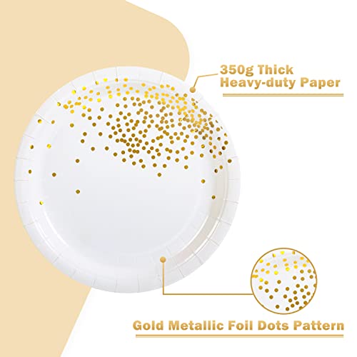 Simbago Gold Dots Party Paper Plates, 50 Pcs Disposable Party Supplies Dessert Paper Plates For Birthday Party,Wedding Birdal Christmas Baby Shower (7 Inches) #TOP2