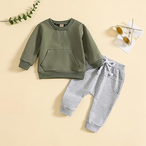Toddler Baby Boy Outfits Solid Color Long Sleeve Crewneck Sweatshirt Top Casual Pants Set 2Pcs Fall Winter Clothes2