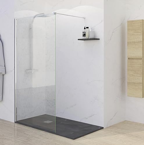 Mampara ducha fija 80x195 FABRICACION ESPAÑOLA Mampara de ducha 6mm Antical Barra de sujeción inoxidable Cristal Transparente Panel Fijo Mampara Cristal Templado PERFIL CROMO 80X195)