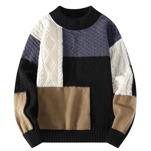Men's Oversized Sweater Fashion Color Block Twisted Knitted Pullover Thermal Warm Fall Winter Basic Knitwewar Tops