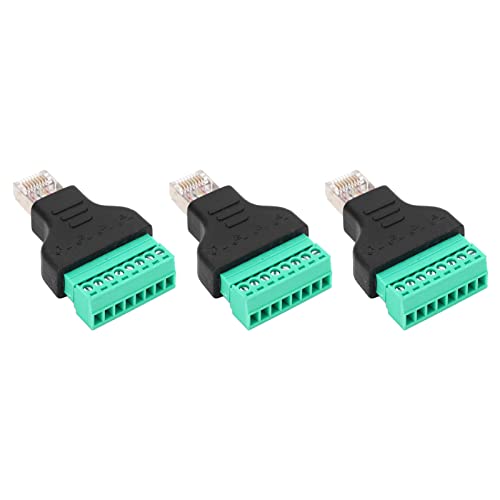 Cocoarm Adaptateur de Borne à Vis RJ45, 3 Adaptateurs Femelles RJ45 en Plastique et Métal vers Connecteur 8 Broches, Câblage 568B sans Soudure, Compact et Facile à Installer pour Connexion Réseau DVR