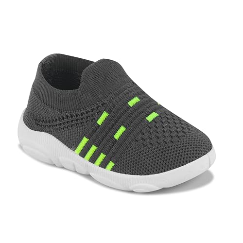 Image of HOOH Baby Unisex Walking Shoes with Musical Sound and Spinner, Knitted Upper, Slip Resistant, Mid Top Sneaker, Water Resistant, 0-24 Months