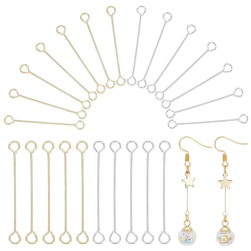 Ph Pandahall KK-PH0010-42-US2 100Pcs 25Mm Brass Eye Pins Double Sided Eye Pins 26 Gauge Brass Wire Open Eye Pins Findings Gold Silver Ear Connecting Rod For Diy Crafts Earrings Necklaces Bracelets Jewelry Making cover