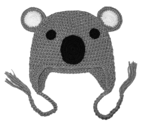 BIBITIME Handmade Knit Koala Hat Bear Ear Beanie Braid Earflap Warm Cap for Kids, Grey, One Size