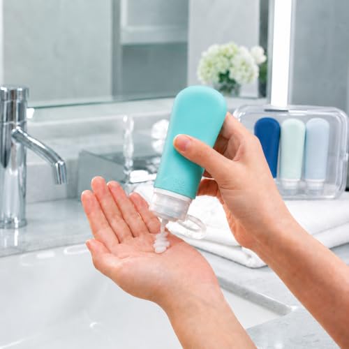 Image of INSFIT Travel Bottles for Toiletries, TSA Approved 3oz Travel Size Containers, BPA Free Leak Proof Squeezable Silicone Tubes for Shampoo Conditioner Lotion Body Wash with Labels