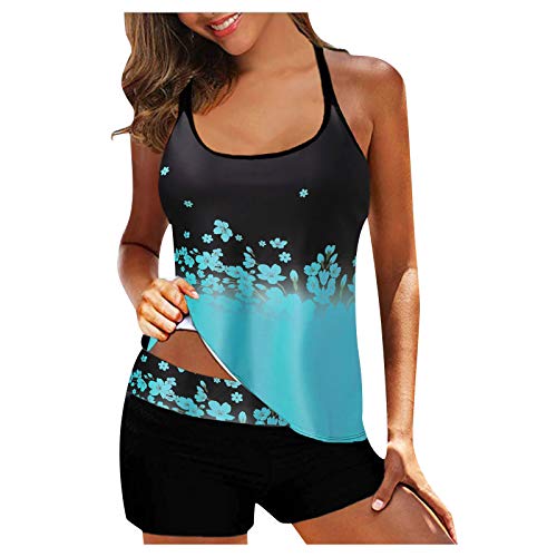 Women s Boho Print Strappy Back Tankini Swimsuits Tummy Control Top with Boyshorts Two Piece Bathing Suits Swimdress