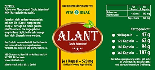 VITAIDEAL ® Alant-wortel (inula helenium) 2 x 360 capsules van 520 mg, van puur natuurlijke kruiden, zonder additieven… - Image 5