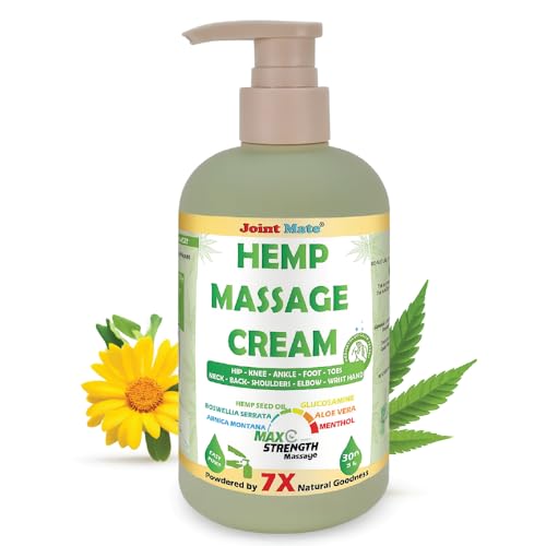 Maximum Strength Hemp & Arnica Massage Cream – 7 Natural Ingredients for Joints & Muscles – Fast-Absorbing Rub for Knee, Back, Neck, Feet & Hands – UK Brand – 300ml Pump Bottle