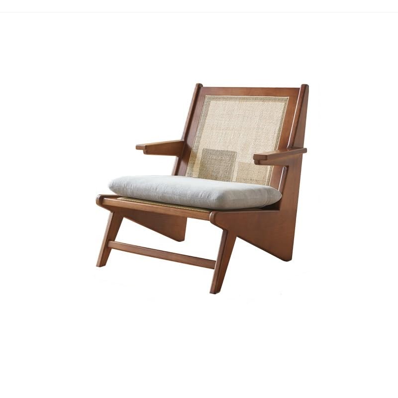 eexbz Small Sofa Wooden Rattan Single Leisure Chair Wabi-sabi Style Living Room Small Sofa Armrest Recliner Couch for Small Spaces(A)