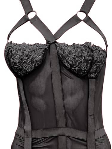 Image of Xivir Sexy Lace Lingerie Garter Belt Set for Women with Push Up Bra One Piece Teddy Babydoll