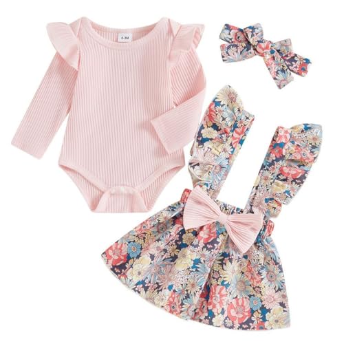 Ensemble bébé fille pour les balades d'automne avec jupe fleurie à bretelles