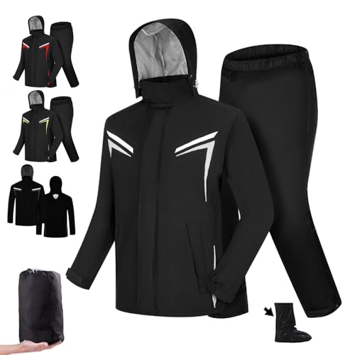 Opiniones de Donde Venden Impermeables que Puedes Comprar On-line. 42 Impermeable Motociclista Reflectante con Capucha Desmontable Alta Calidad,Conjunto de Chubasquero Traje de Lluvia para Moto con Cubierta Del Zapato(S,Negro+Blanco)