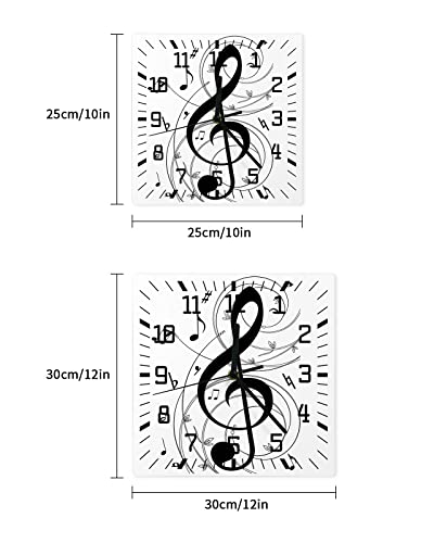 Herbed Wall Clock Wooden Wall Clocks Music Note Black And White 10 Inch Silent Non Ticking Wall Clock Quartz Battery Operated Square Clock For Living Room Bedroom Wall Decorative #TOP2