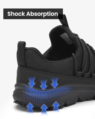 VikoViren Non Slip Work Shoes for Men Restaurant or Food Service Sneakers Breathable Lightweight Water Resistant Walking Shoes Chef Kitchen Footwear Black 10