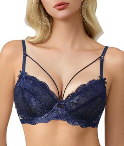 Avidlove Damen Große Brüste Starker Halt Push Up BH Spitze Bügel Minimizer Bra Sexy V-Ausschnitt BHS Tägliche Unterwäsche Bralette mit Schnürung...