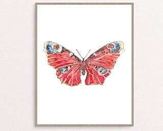 Butterfly Peacock Eye Admiral Insect Nursery Bug Poster Watercolor Painting Print Art Wall Nursery