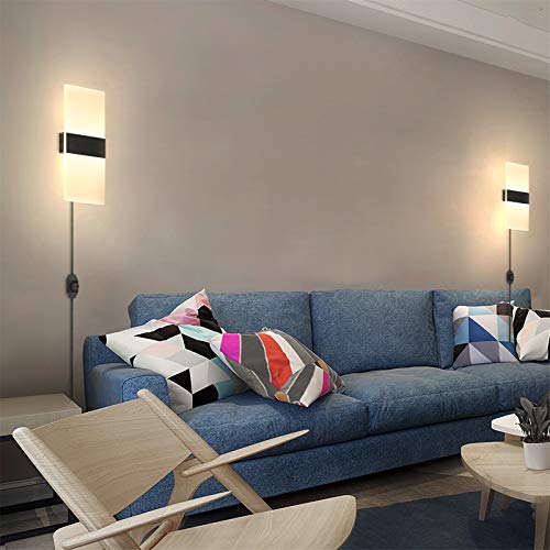 Lightess Modern Wall Sconce Dimmable Led Wall Lamp Warm White 12W Acrylic Wall Sconce With 6Ft Plug In For Bedroom Living Room Corridor #TOP4