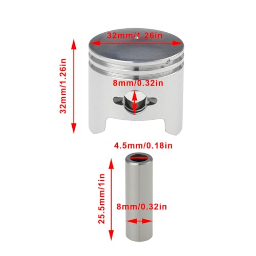 SG Store 1Set Zylinder Kolben Set 32mm für 1E32F 32F 23cc 2-hub Kettensäge Rasentrimmer